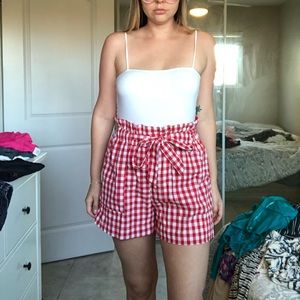High waisted gingham paper bag shorts